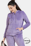 Zivame Plush Velour Knit Poly Winterwear Hoodie - Chalk Violet — thumbnail 1